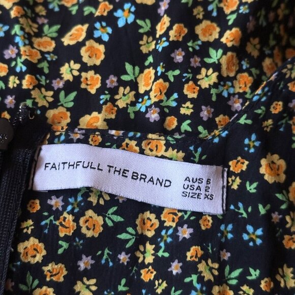 Faithful The Brand Sun Dress US 2 Womens Black Yellow Confetti 3/4 Sleeve Mini - Picture 7 of 8